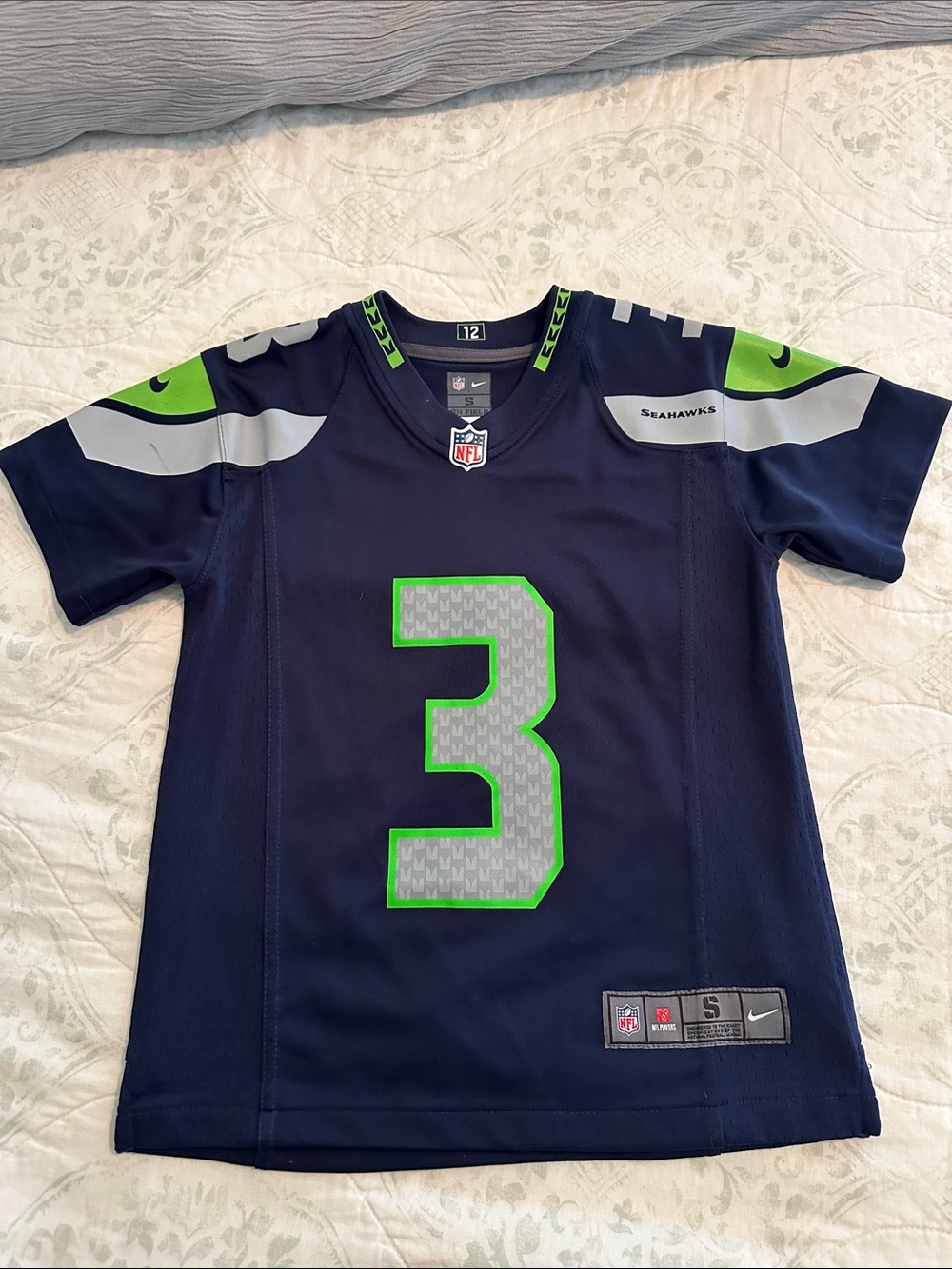 Nike Kids Seahawks #3 Navy Jersey with Bright Green Accents